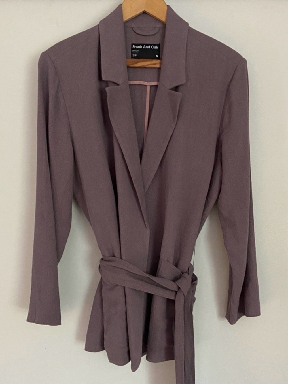 Frank and Oak Linen The Fluid Tie-Waist Blazer Jacket - Dusty Mauve S